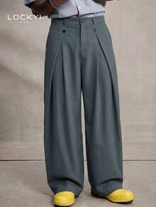 1pc Men's Spring/Autumn Korean Style College Stripe Button Straight Leg Wide Leg Casual Long Pants - Multicolor - View 9