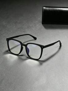 1pc Men's Square Plastic Frame Glasses With Rivet Decoration, Classic, Fashionable, Minimalist Style, Suitable For Various Face Shapes - Clear - View 2