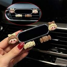 Creative Cute Car Phone Holder (Beige & Brown Girl Pattern + Candy Shape) Car Air Vent Phone Navigation Mount, Car Accessory Decoration For Women, Suitable For 4.8-7 Inch Screen Phones - Phone Stand - View 2