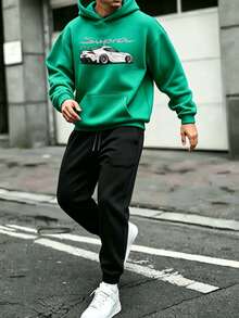 Men Hoodie Co-Ords - Green - View 1