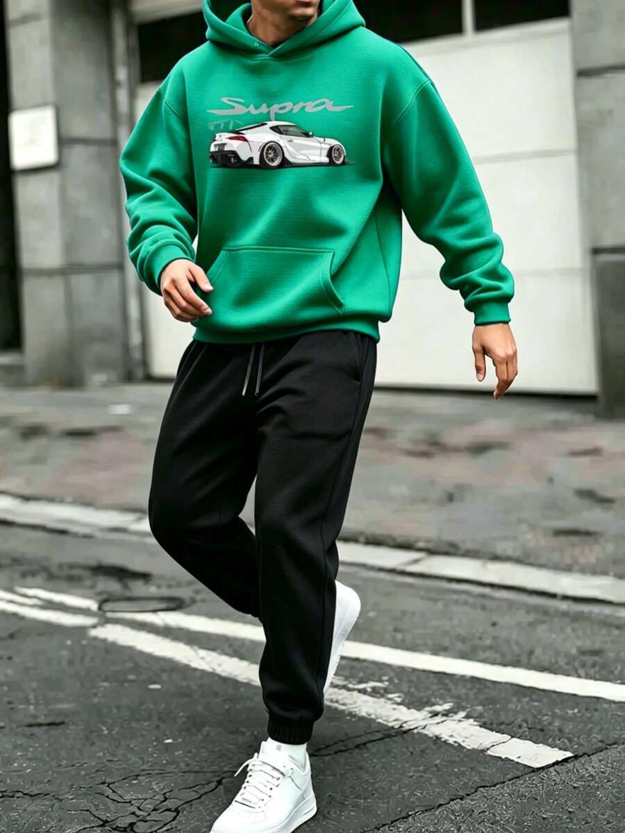 Men Hoodie Co-Ords - Green - View 1