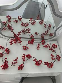 1pc Artificial Cranberry Vine - Plastic Red Holly Hanging Decoration, Multi-Purpose Faux Berry Garland, Suitable For Home, Wedding, Christmas - Perfect For Dining Table, New Year Celebration, Engagement Party Decoration, No Power Required, Home Decor, Christmas Decor, Room Decor - Multicolor - View 9