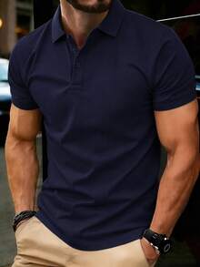 Men's Summer Fashion Versatile Casual Solid Color Polo Shirt Suitable For Daily Commute And Dates - Navy Blue - View 1