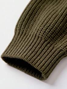 Spring/Autumn Casual Solid Color Side Slit Dropped Shoulder Loose Cardigan - Dark Green - View 5