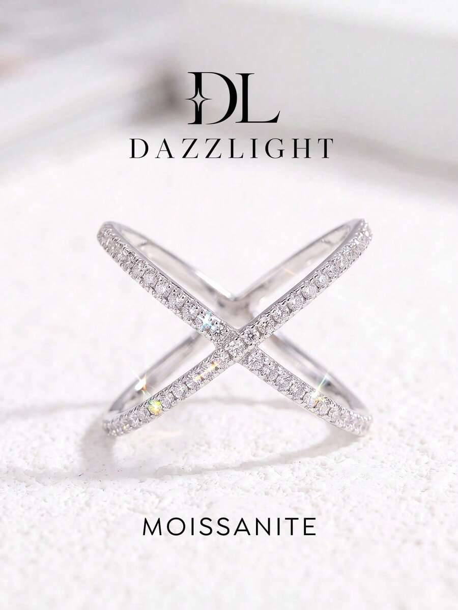 1pc 1ct Exquisite Fashion X-Shaped Moissanite Wedding Ring, 925 Sterling Silver, Suitable For Women's Wedding And Daily Wear - X-shaped Diamond Moissanite Ring - View 1
