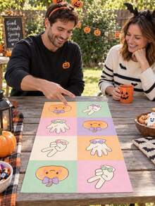 1pc Cute Halloween Polyester Hand And Foot Game Mat, Pastel Ghost, Black Cat, Pumpkin And Candy Print, Rock Paper Scissors Interactive Grid Floor Mat, For Halloween Party, Family Game, Classroom Activity And Indoor Decor - Multicolor - View 11