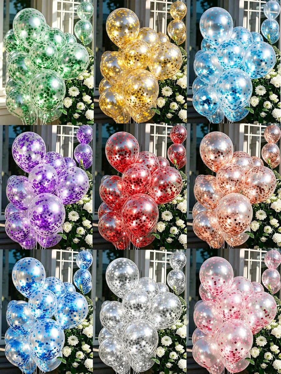 10pcs 12 Inch Gold Confetti Latex Balloons Glitter Transparent Helium Balloons Wedding Birthday Party Decorations - 12-inch - View 1