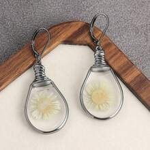 Bohemian Vintage Daisy Pattern Pendant Earrings, Teardrop Pendant Earrings - Gun Black - View 7