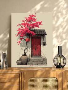 DIY Zen Red Door Flower Tree (Frameless Or Framed 8x12 / 16x20 Inches) Paint By Numbers Kit(Acrylic) Arts & Crafts For Adult Beginners, Relaxing Home Wall Decor, And Creative Holiday Gifts - Sets - View 3