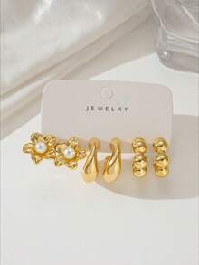 6/18PCS Women's Fashion Elegant Gold Flower Water Drop C-Shaped Geometric Multi-Element Creative Earrings Set, Suitable For Daily Wear, Party, Travel, Vacation, Gift, Engagement, Suitable For Various Occasions - Gold - View 10