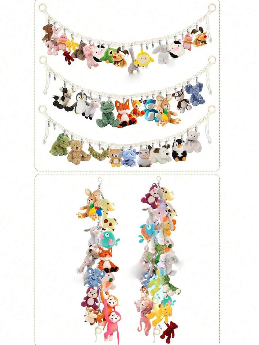 Stuffed Animal Storage Rope Set, Includes 20 Metal Clips, Adjustable Hanging Display Organizer, Wall Decor Hanging Rope, Suitable For Dolls, Photos, Hats And Holiday Decorations, Applicable For Bedroom, Nursery And Home Decor - View 1