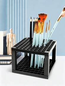 2pcs 96 Slots Black Grey Pink Plastic Paint Brush Storage Rack, Portable Detachable Desktop Pen Holder, Suitable For Watercolor, Gouache And Painting Supplies - Multicolor - View 4