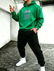Men Hoodie Co-Ords - Green - View 1