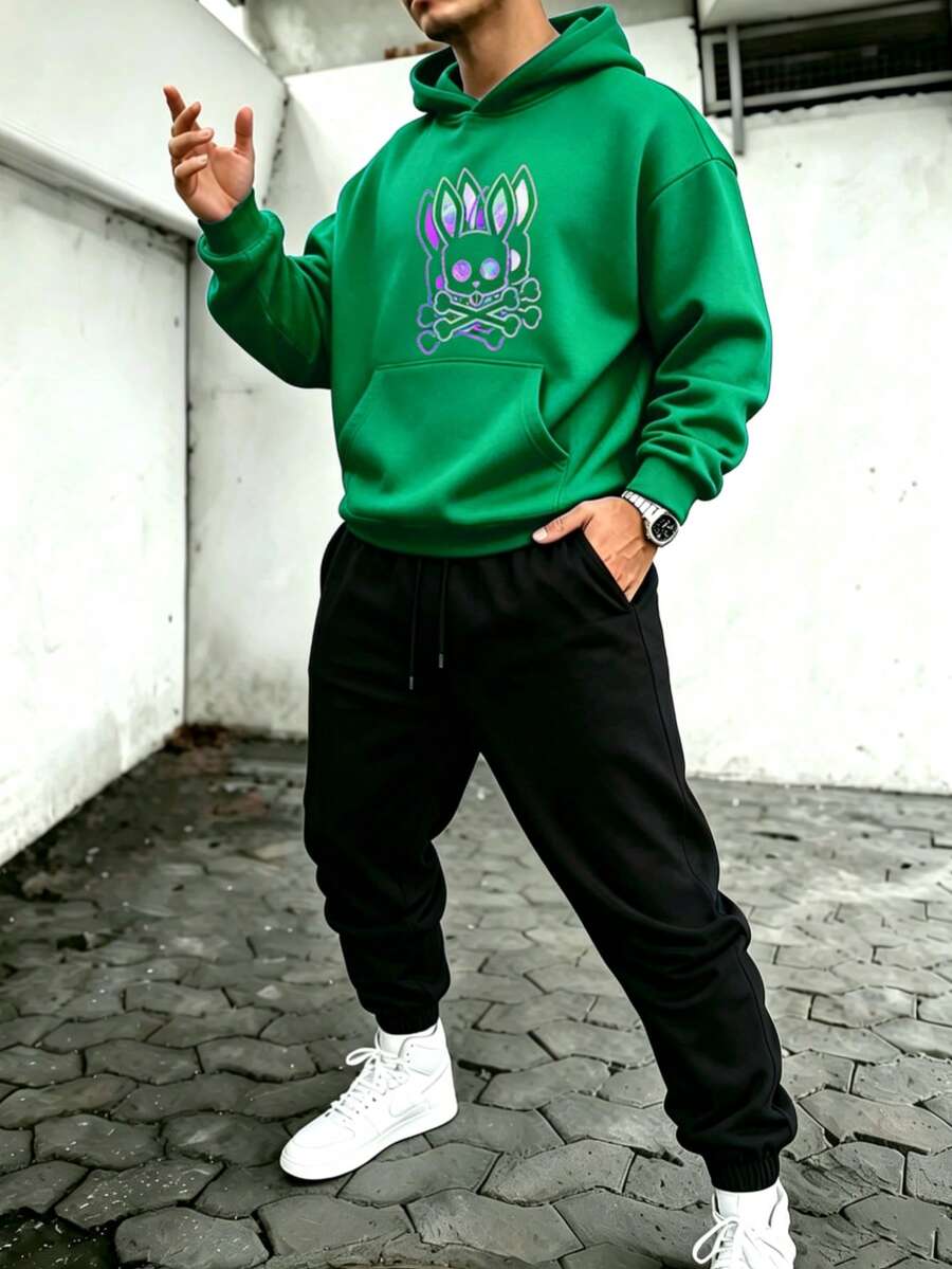 Men Hoodie Co-Ords - Green - View 1