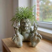 Funny Gorilla Planter Statue, Rock On Hand Gesture Resin Succulent Pot, Cute Animal Figurine Flower Pot For Outdoor Garden Home Desktop Decor - A - View 8