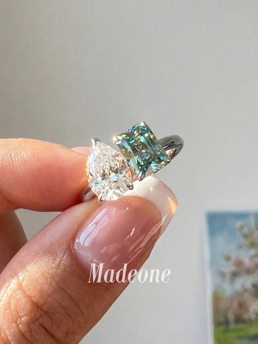 MADEONE 1pc Zirconia Water Drop Square Ring, Women's Jewelry, Lightweight Luxury Accessory, Suitable For Girls' Birthday, Date, Party And Other Occasions As A Gift - Style 1 - View 1