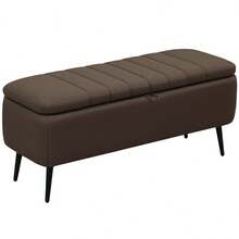 Linen-Look 92 X 31cm Storage Ottoman - White On-Site - Dark Brown + Polyester - View 12
