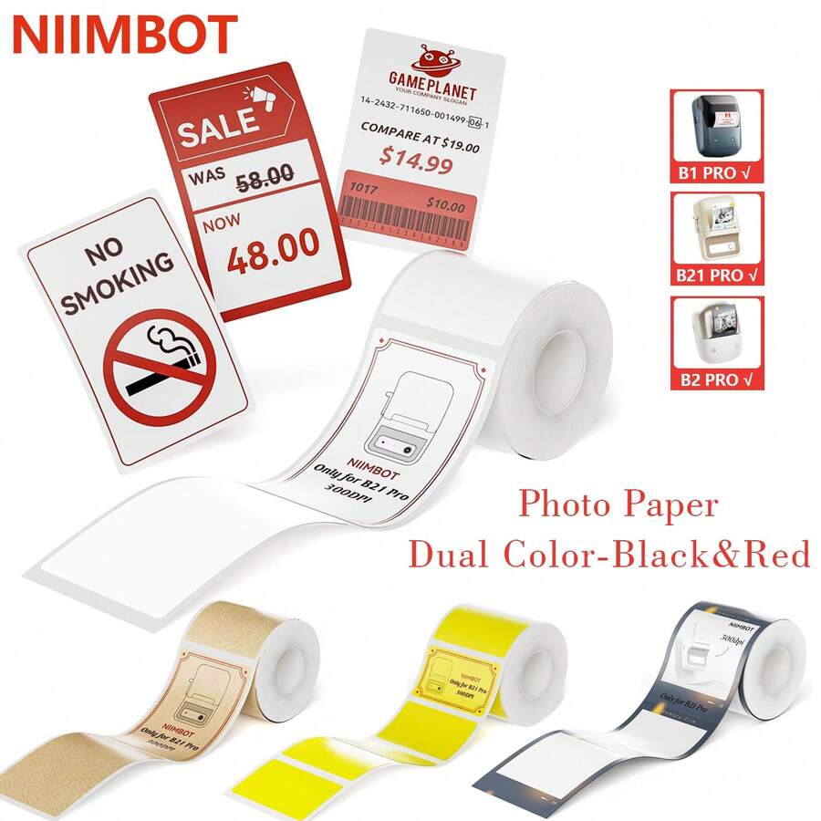 Niimbot Red&Black Dual Color Thermal Label Paper For B21 Pro/B1Pro/B2Pro Printer 300dpi Photo Paper With Adhesive Backing