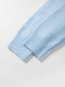 MORI Autumn/Winter Baby Blue Knit Cardigan Sweater, Girls' Solid Color Button Round Neck Pullover, Preppy Style Basic Outfit For Vacation And Outings - Blue - View 10