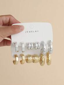 6-12PCS Gold & Silver Dual-Color Combination Set Vintage Versatile Earrings - Gold + Silver - View 6