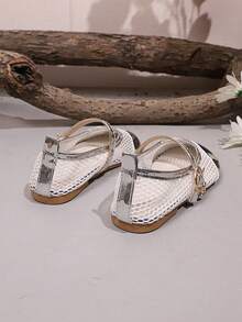 1 Pair Girls' Silver Lace Pearl Mary Jane Shoes, Soft Fabric + Slip-On Hook & Loop Material, Round Toe Flat Slip-On Design, Exquisite Cute Princess Style Ballet Shoes, Suitable For Daily Wear And Holidays - Silver - View 5