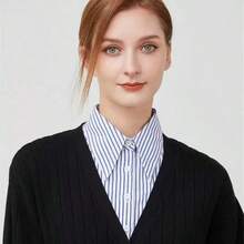 Striped Detachable Shirt Collar, Half Shirt With Button-Up Collar, Suitable For Daily Wear, Graduation Ceremony, Halloween Costume Accessory - Multicolor - View 3