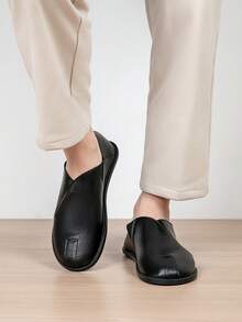 Men's Soft Leather Breathable Loafers, Slip-On Business Casual Commuter Shoes, Everyday Leisure - Black - View 7