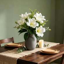 Artificial Flowers For Decoration, Including Artificial White Lilies And Green Leaves Bouquets, Home Decor, Room Decorations, Autumn Home Decor, Wedding Decorations, Banquet Table Decorations, Wedding Essentials, And Christmas Decorations. - Multicolor - View 5