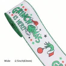 The Grinch 1 قطعة شريط مزخرف، شريط ديكوري DIY لعيد الميلاد، طباعة كاملة لشعار العطلات وعناصر عيد الميلاد، شريط ديكوري للربط اليدوي في العطلات، مناسب لصنع إكليل عيد الميلاد الشتوي، تغليف الهدايا، صنع الأقواس DIY، ديكور شجرة عيد الميلاد، مشاهد الحفلات اليدوية - متعدد الألوان - مشاهدة 14