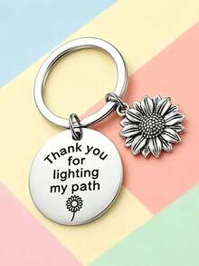 1pc/6pcs/15pcs/24pcs Round Keychain With "Thank You For Lighting " Quote, Sunflower Charm, Gratitude Gift - Silver - View 8