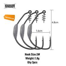 Kingdom 1 Pack Spring Fishing Hooks 3# 5# 6# 8# 10# Carbon Steel Soft Bait Hooks With Spring Lock, Weighted Worm Hooks For Soft Lure Fishing - Black - View 12
