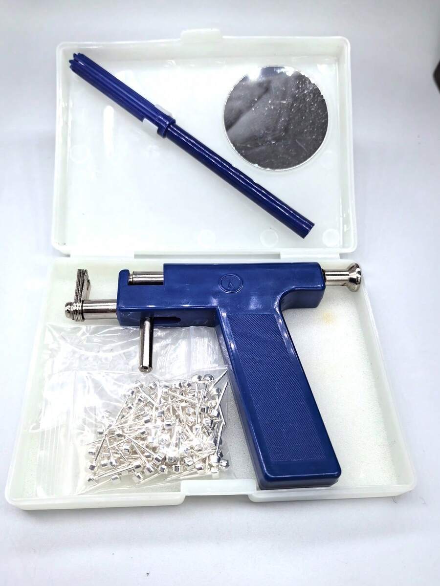 Professional Ear, Body, Nose, Navel, Lip, Tongue Piercing Gun Tool Kit With Studs, Reusable, Healthy, Sterile Piercer - Blue - View 1