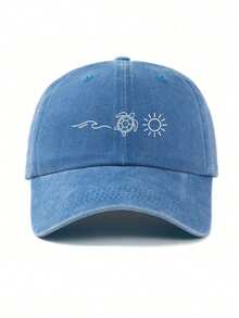 1pc Fashion Ocean Turtle Sun Pattern Printed Vintage Washed Baseball Cap, Daily Outfit Hat Summer Essential Outdoor Sports Baseball Cap, Lightweight Comfortable, Sweat-Absorbent Breathable Sun Protection Hat, Suitable For Street And Daily Life Use - Puro Suco Do Brasil - View 1