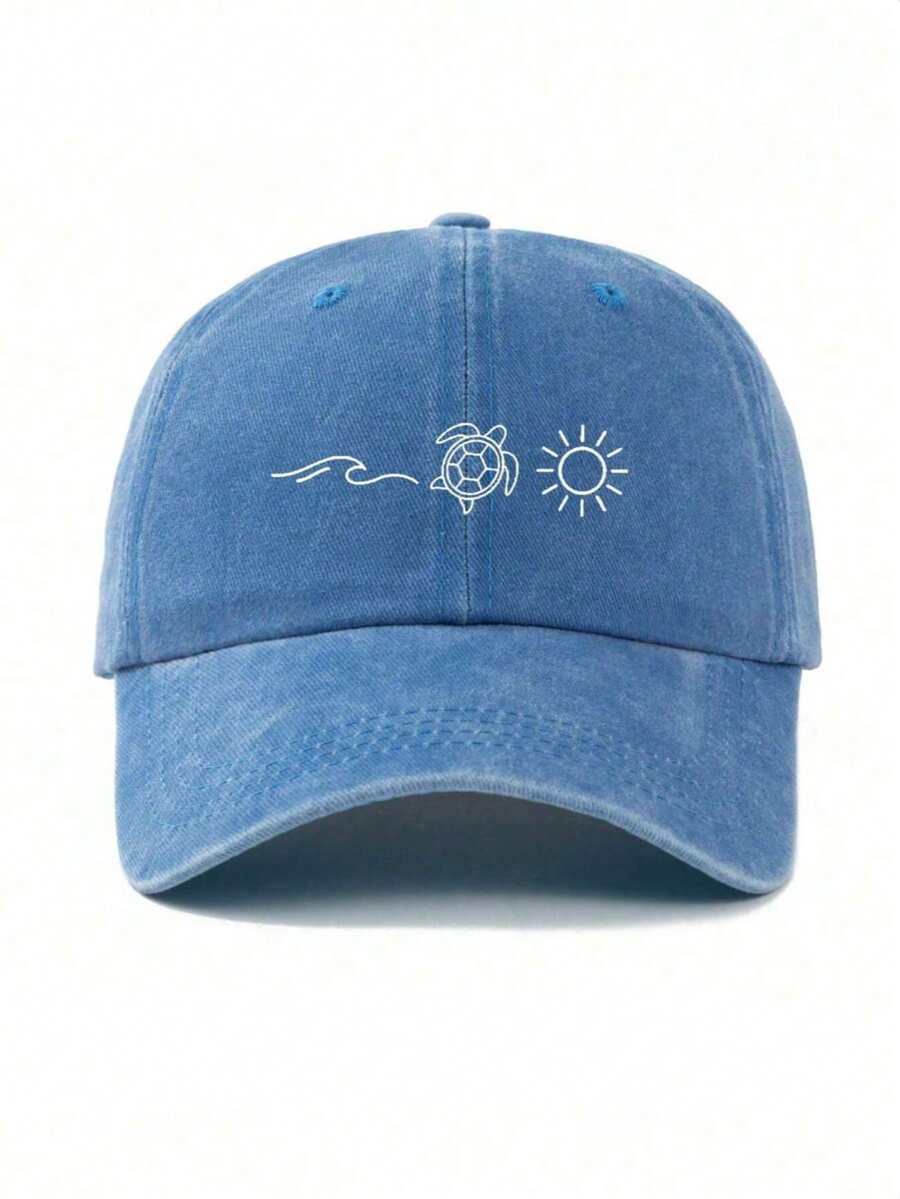1pc Fashion Ocean Turtle Sun Pattern Printed Vintage Washed Baseball Cap, Daily Outfit Hat Summer Essential Outdoor Sports Baseball Cap, Lightweight Comfortable, Sweat-Absorbent Breathable Sun Protection Hat, Suitable For Street And Daily Life Use - Puro Suco Do Brasil - View 1