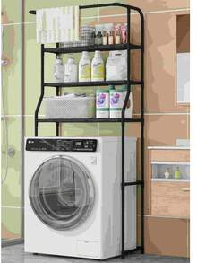 1 pieza Estantería de almacenamiento para baño, adecuada para lavadora y secadora - Estantería de almacenamiento multifuncional de pie, puede almacenar toallas y suministros de limpieza, estantería de almacenamiento para baño, estantería de almacenamiento para inodoro, estantería de almacenamiento para lavadora de tambor, estantería de almacenamiento de pie, estantería de almacenamiento sin taladro, estantería de almacenamiento móvil multifuncional para el hogar, vida en el hogar - Multicolor - Ver 3