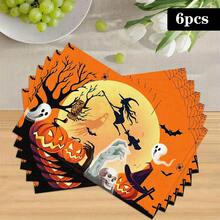1/4/6pcs Halloween Series Witch Moon Ghost Pumpkin Pattern Printed Placemats Suitable For Home Kitchen/Heat-Resistant Placemats Table Protection Kitchen Dining Table Party Scene Decoration - Multicolor - View 13