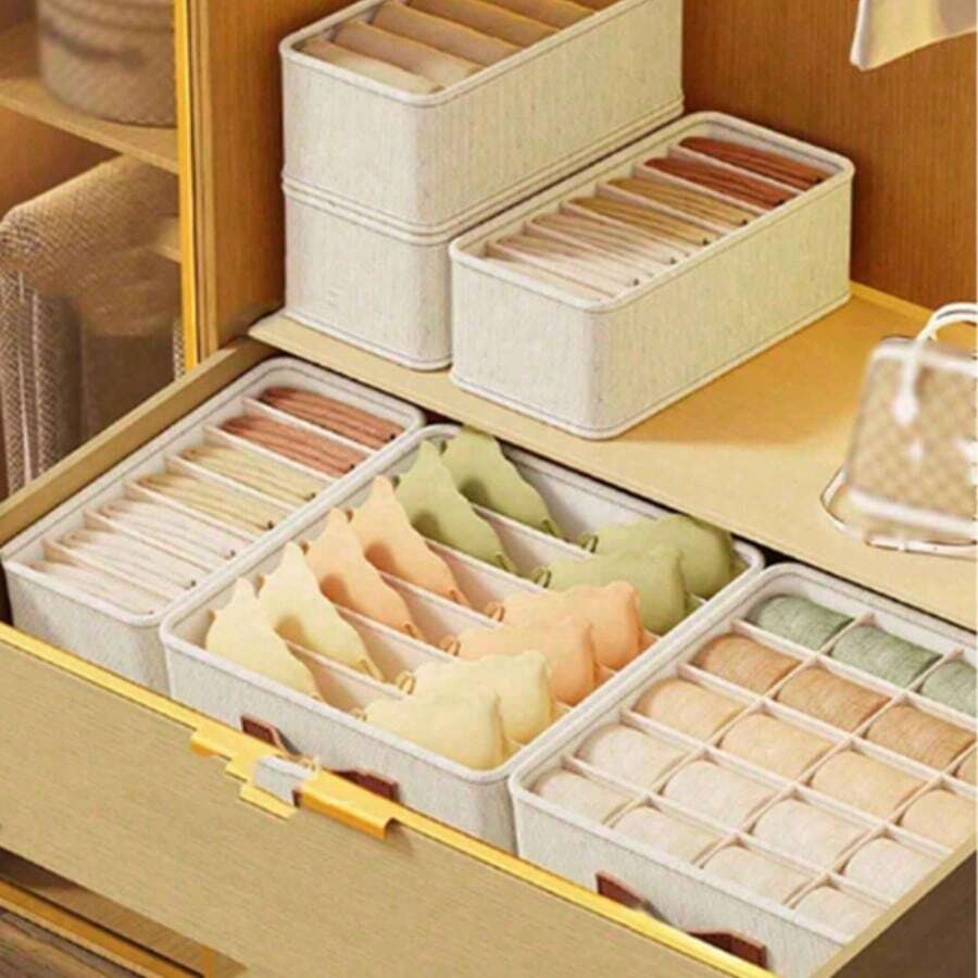 Fabric Underwear Drawer Organizer, Foldable Socks Bra Underpants Storage Box With Handle, Divided Lingerie Storage Container For Closet Bedroom - Multicolor - View 1
