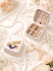Letter PU Leather Portable Travel Jewelry Storage Box For Women, Stores Necklaces And Rings,Gift Ideas,Suitable For Home Storage And Commuting. - Flowers Letter 2 - View 64