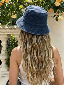 1pc Solid Color Tassel Bucket Hat, UV Protection Sun Hat, Suitable For Beach Vacation, Travel And Daily Street Wear - Navy - View 4