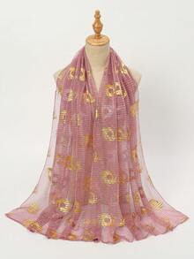 1pc Lightweight Breathable Fashion Gold Foil Printed Solid Color Chiffon Scarf Shawl For Women - S50713-pink - View 4