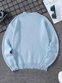 Boys' & Teens' College Streetwear Letter Print Crew Neck Pullover Sweater, Spring/Autumn/Winter, Halloween - Blue - View 2