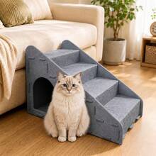 3-In-1 Multifunctional Pet Stairs, 4-Step Ladder, Detachable Dog Stairs, Can Be Used As Cat Bed, Cat Scratching Board, Etc., 4-Layer Ramp, Durable And Stable Felt Material - Grey - View 8