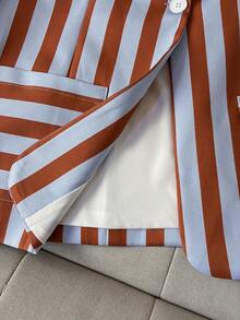 New Spring/Autumn Striped Print Elegant Fashion Women's Blazer - Coral Orange - View 6