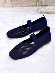Women's Hollow Design Casual Flat Shoes For Daily Wear - Navy Blue - View 10
