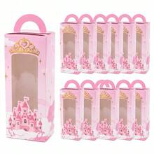 Pink Princess Castle Party Favor Box With Handle And Transparent Window, Crown Gift Candy Box, Princess Birthday Party Decoration Supplies - Multicolor - View 1