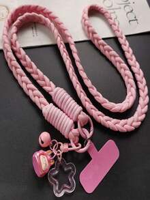 1 Peça Cordão de Telefone Transversal Trançado de Cor Rosa Sakura Sólido, Estilo Menina Doce, Feito à Mão com Corda com Nó, Sino, Boneca de Desenho Animado e Pingente de Estrela, Acessório de Telefone Portátil Anti-Perda, Encanto de Bolsa e Chave para Passeios e Deslocamentos Diários de Meninas, Alça de Pulso para Smartphone, Halloween - Multicolorido - Visão 13