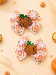 2pcs Thanksgiving Bow Hair Clips, Sequin Pumpkin & Maple Leaf Decorated Bows, Alligator Clip Hair Accessories, Harvest Festival Party Gift For Girls - Multicolor - View 3