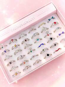 9pcs Glass Rhinestone Inlaid Women's Ring Set, Elegant Luxury Multi-Piece Finger Rings For Party, Vacation, Daily Wear, Fashion Jewelry Gift, Random Style - 9 Random Rhinestone Rings - View 4