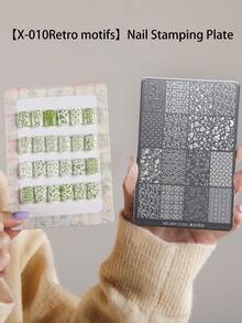 1pc Nail Art Stamping Plate, 30 Random Patterns, Checkerboard & Geometric Nail Art Templates, Metal Material, Suitable For Professional Nail Artists & DIY Nail Design Tools - Silver - View 8