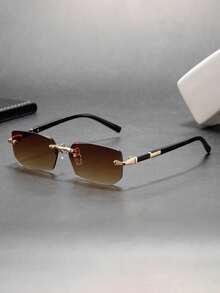 Men's Square Frameless Gold Frame Black Hip-Hop Fashion Glasses, Retro Fashion Design, Outdoor Travel Driving Premium Fashion Glasses - Multicolor - View 2